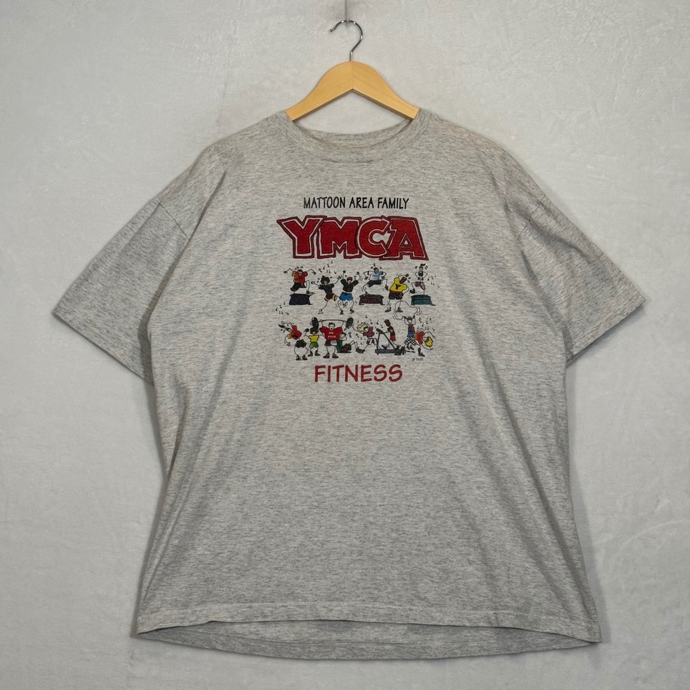 Vintage Jerzees Gray Mattoon Area Family YMCA Fitness Graphic T-Shirt XL